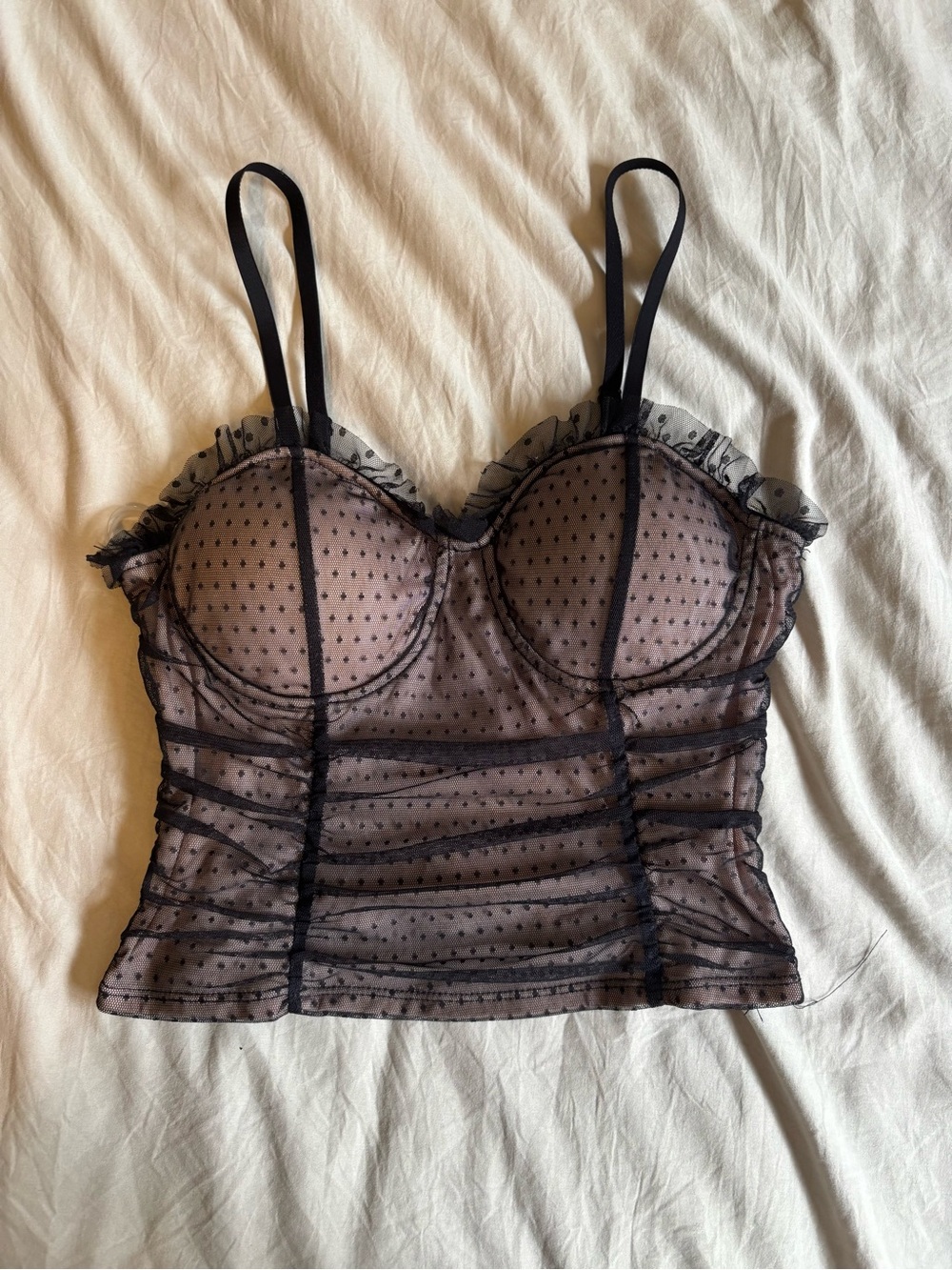 Sheer Polka Dot Bustier Tank Top - Black